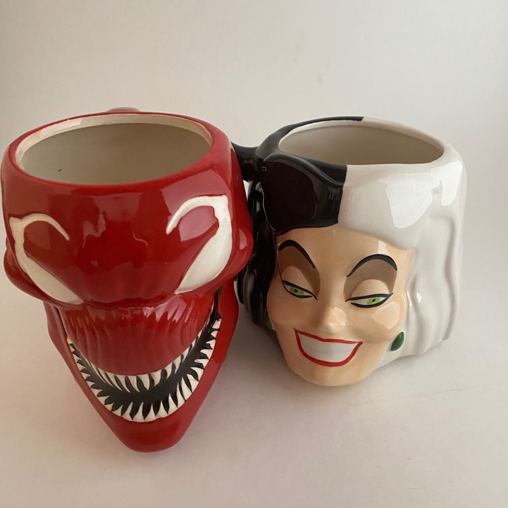 Marvel and Disney Ceramic Mugs. Carnage and Cruella.16 oz. Coffee, Tea Cups